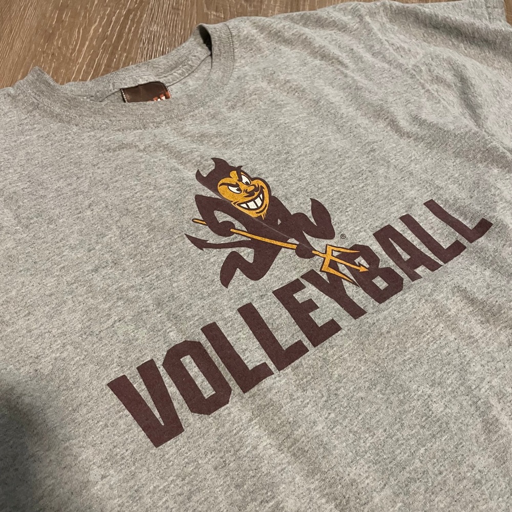 ASU Sun Devils Volleyball Mens T-Shirt Medium Gray Cotton Sparky Graphic GT Beat